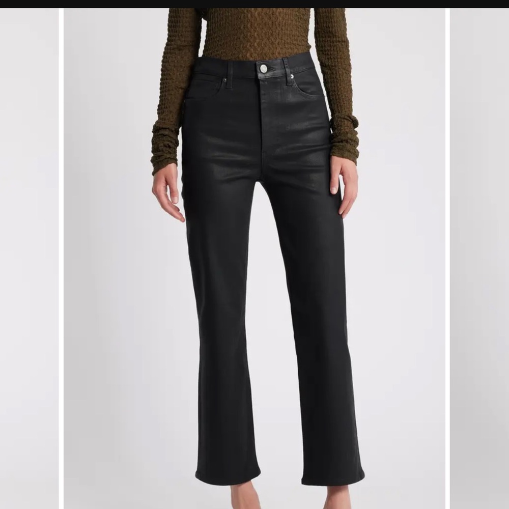FRAME Le sleek straight High-Rise Black Faux Leather Flare Pants sz 28
